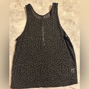 Zyia Black Cheetah Leopard Sheer Mesh Split Back Tank Top Size Large